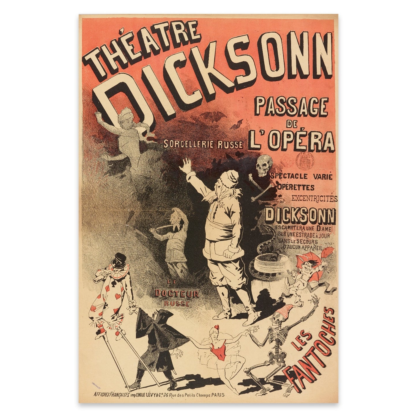 Historische Lithografie von Emile Lévy mit fantastischen Theater-Szenen.