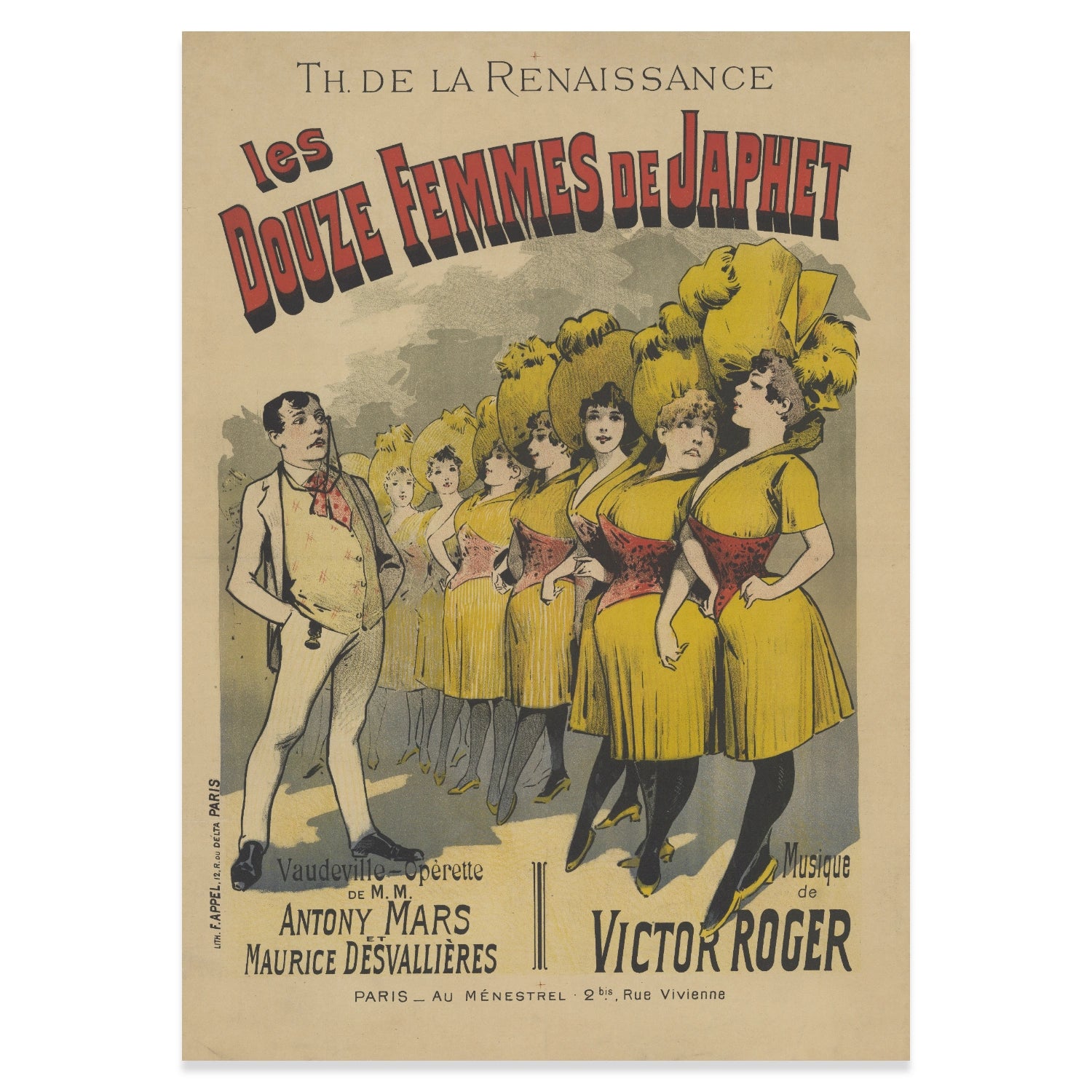 Klassisches Pariser Theaterposter von F. Appel aus dem Jahr 1891 im Vaudeville-Stil.