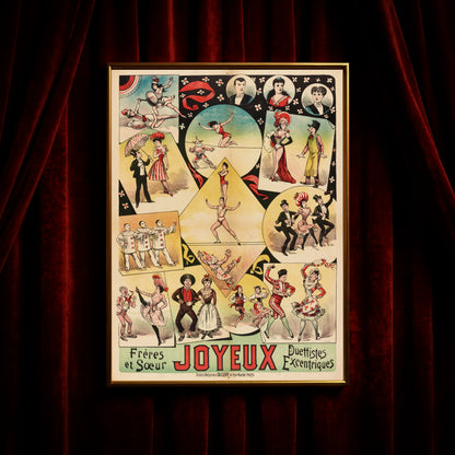 Antikes Werbeplakat für eine exzentrische Theatergruppe der Belle Époque.