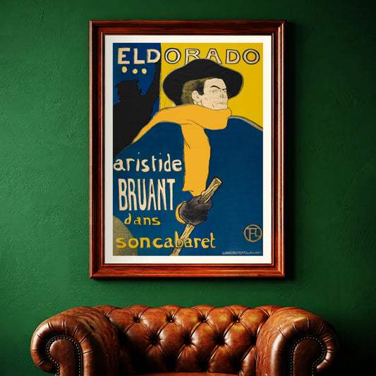 Detailansicht der Typografie und des Künstlersignums auf einem Toulouse-Lautrec Poster.