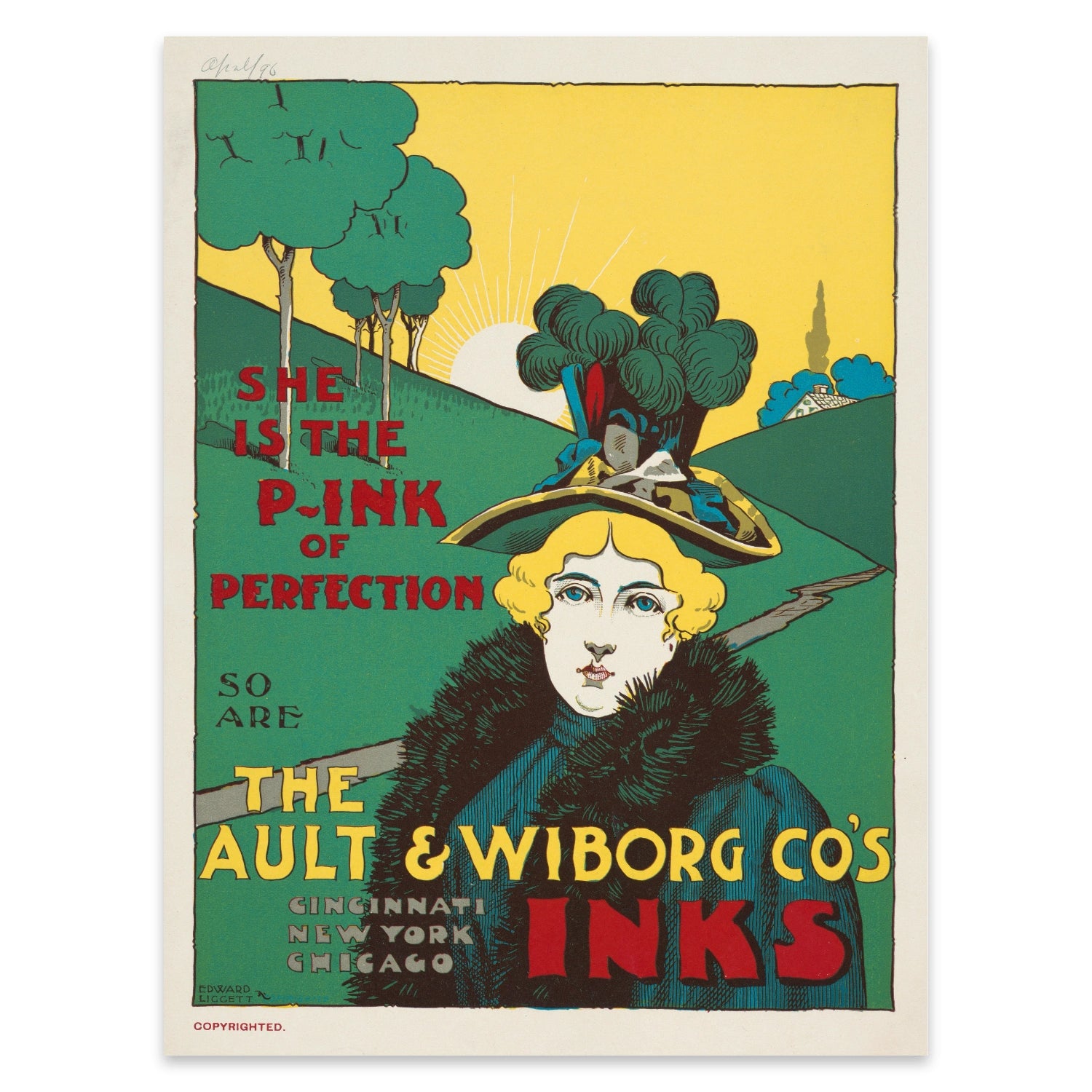 Retro Poster mit stilisierter Landschaft und aufgehender Sonne im amerikanischen Stil.
