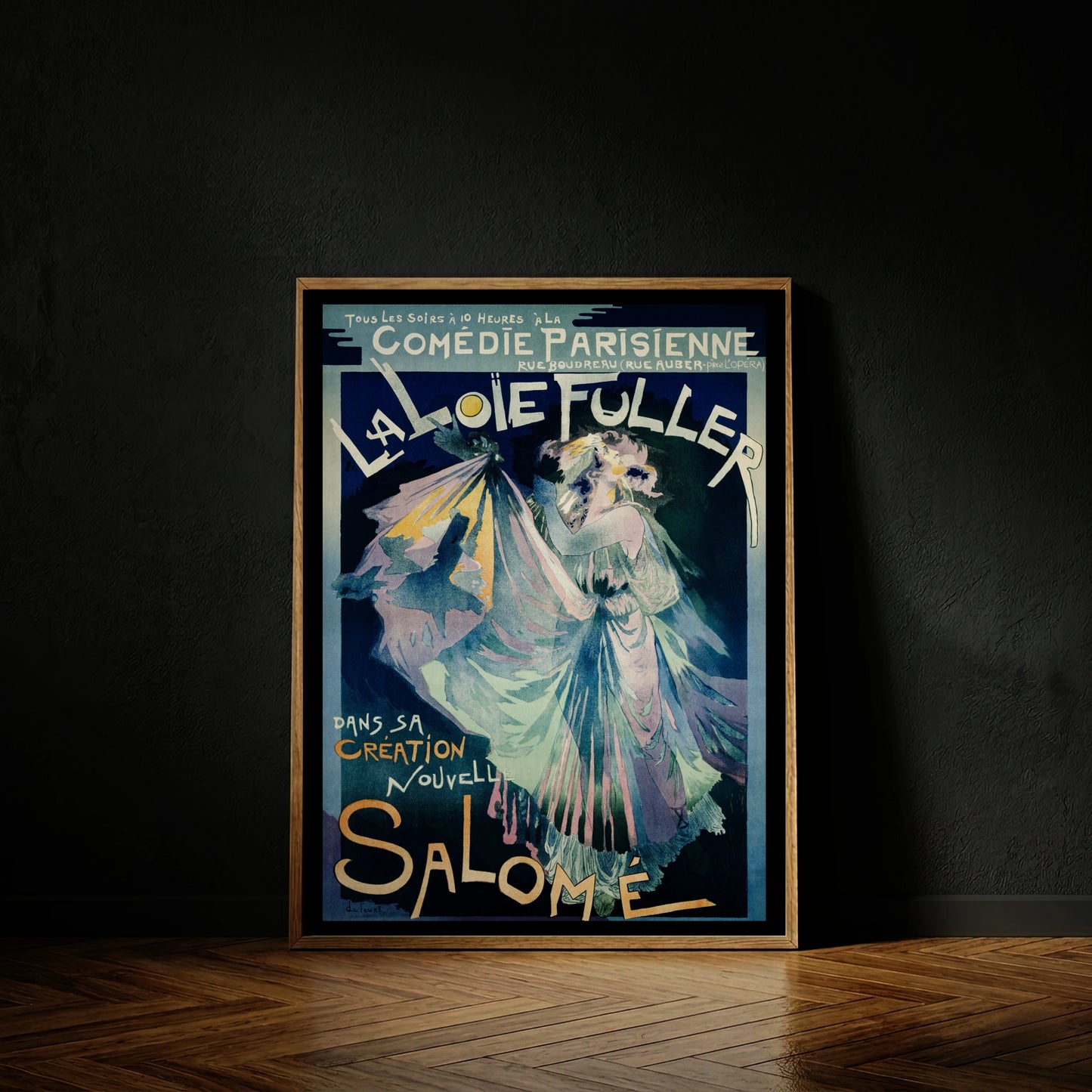 Stilvolles französisches Jahrhundertwende-Poster mit eleganter Typografie und Tanzszene.