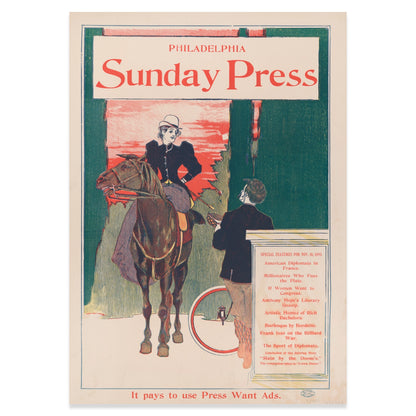 Retro-Druck einer Zeitungsbeilage von 1895 mit literarischen Ankündigungen und grafischen Elementen.