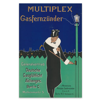Kunstdruck Fritz Rehm Gasfernzünder im Hochformat mit blauem und grünem Hintergrund.