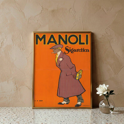 Vintage Werbeplakat von Hans Rudi Erdt mit orangem Hintergrund.