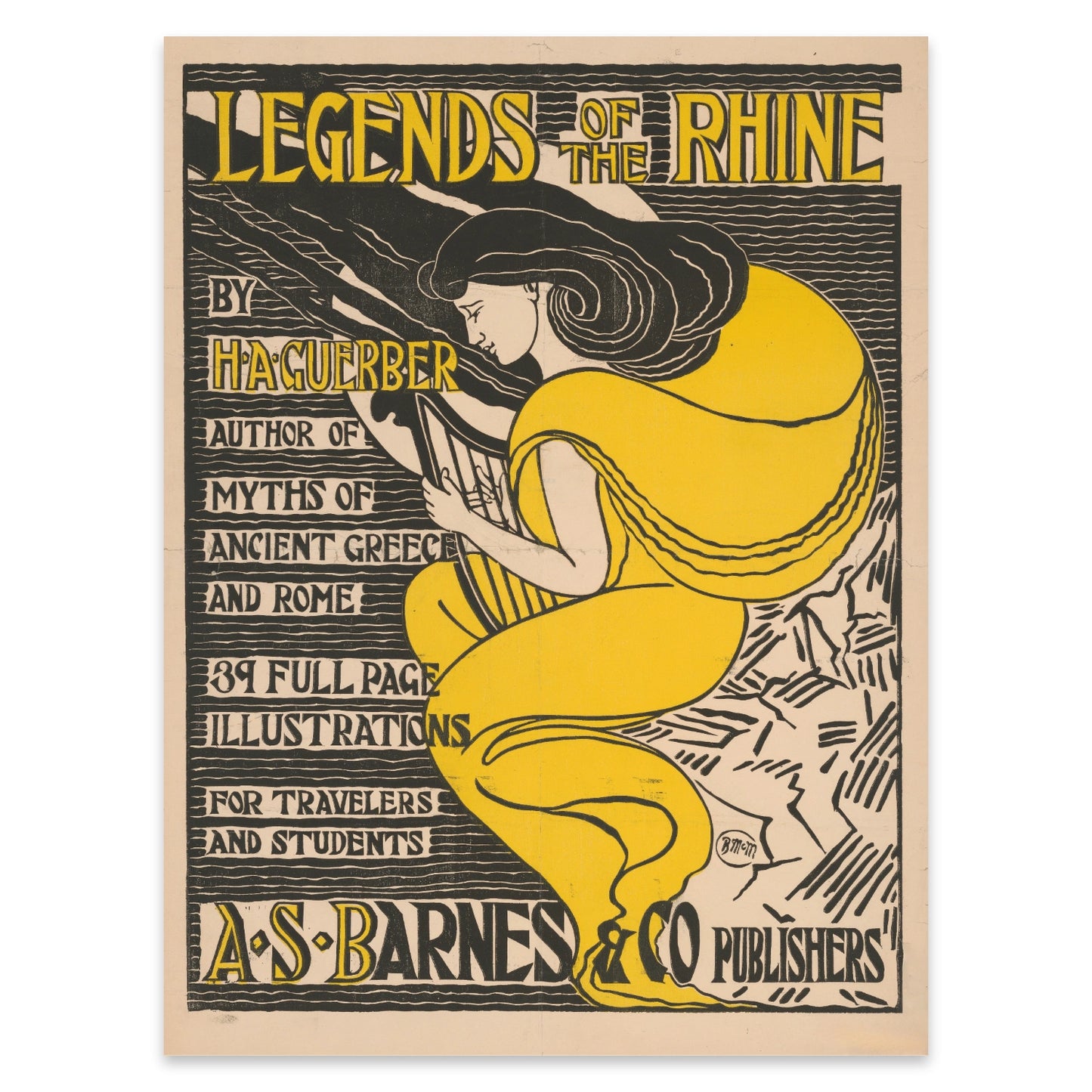 Klassisches Schwarz-Gelb-Poster Legends of the Rhine für H.A. Guerber.