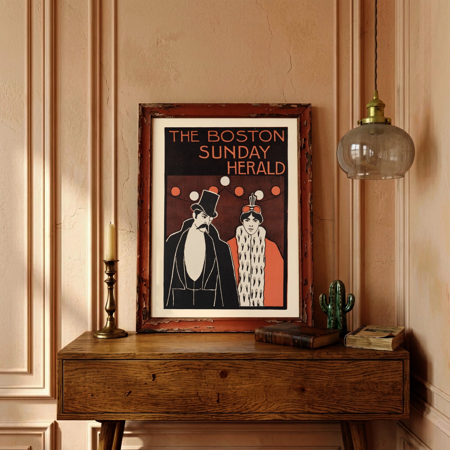 Boston Sunday Herald Vintage Poster von 1895 mit elegantem Paar.