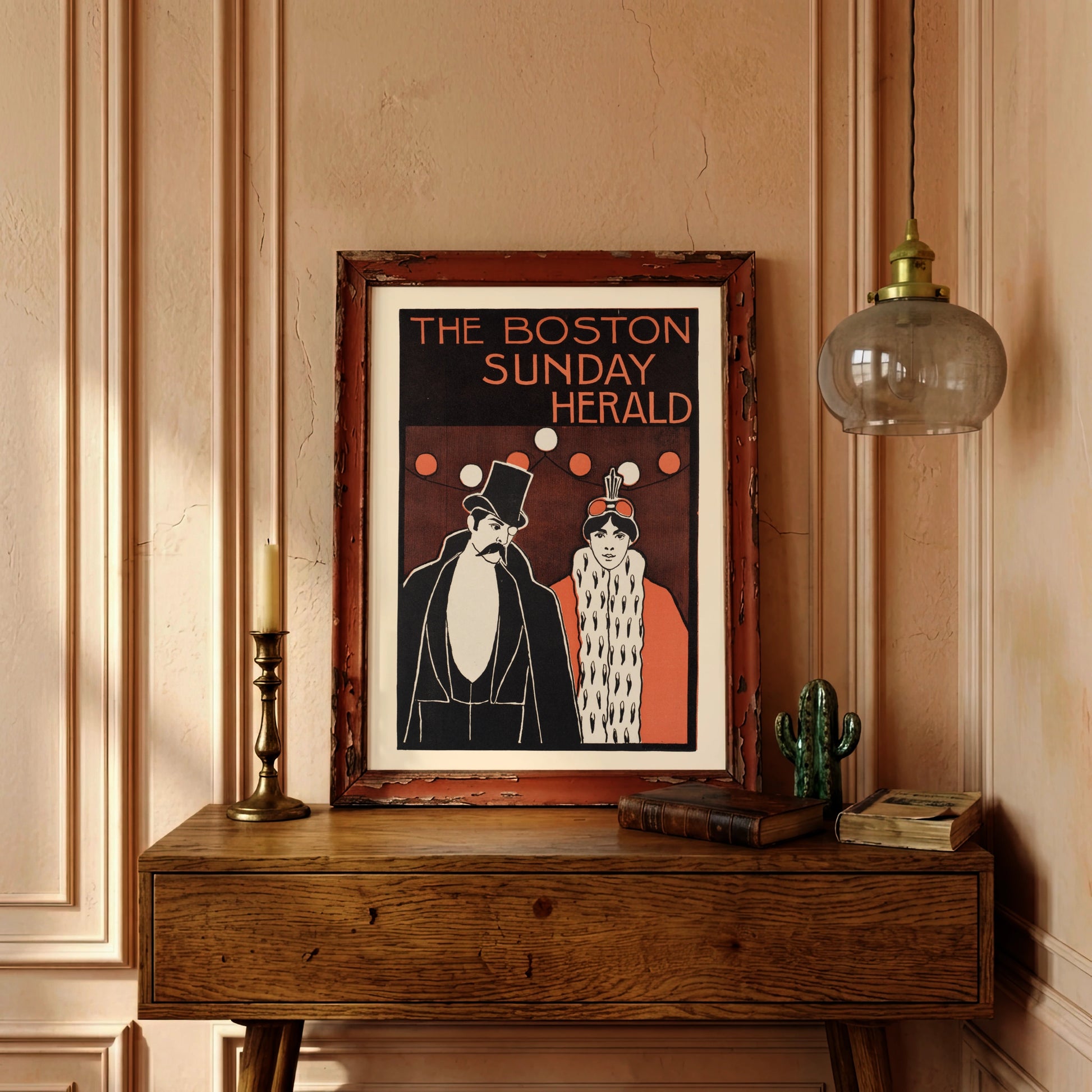 Boston Sunday Herald Vintage Poster von 1895 mit elegantem Paar.