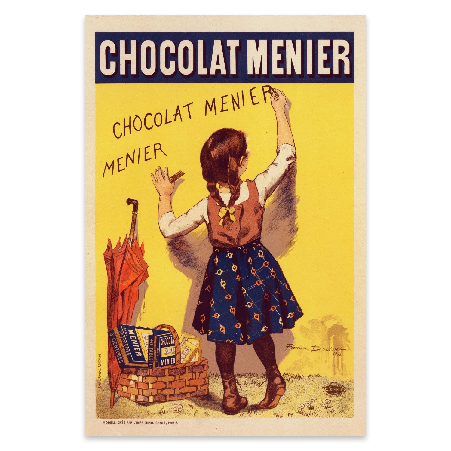 Klassische Schokoladenwerbung aus der Belle Époque im Jugendstil-Einfluss.