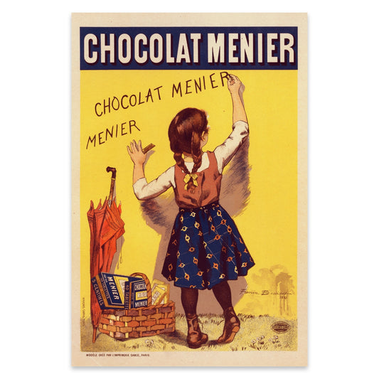 Klassische Schokoladenwerbung aus der Belle Époque im Jugendstil-Einfluss.