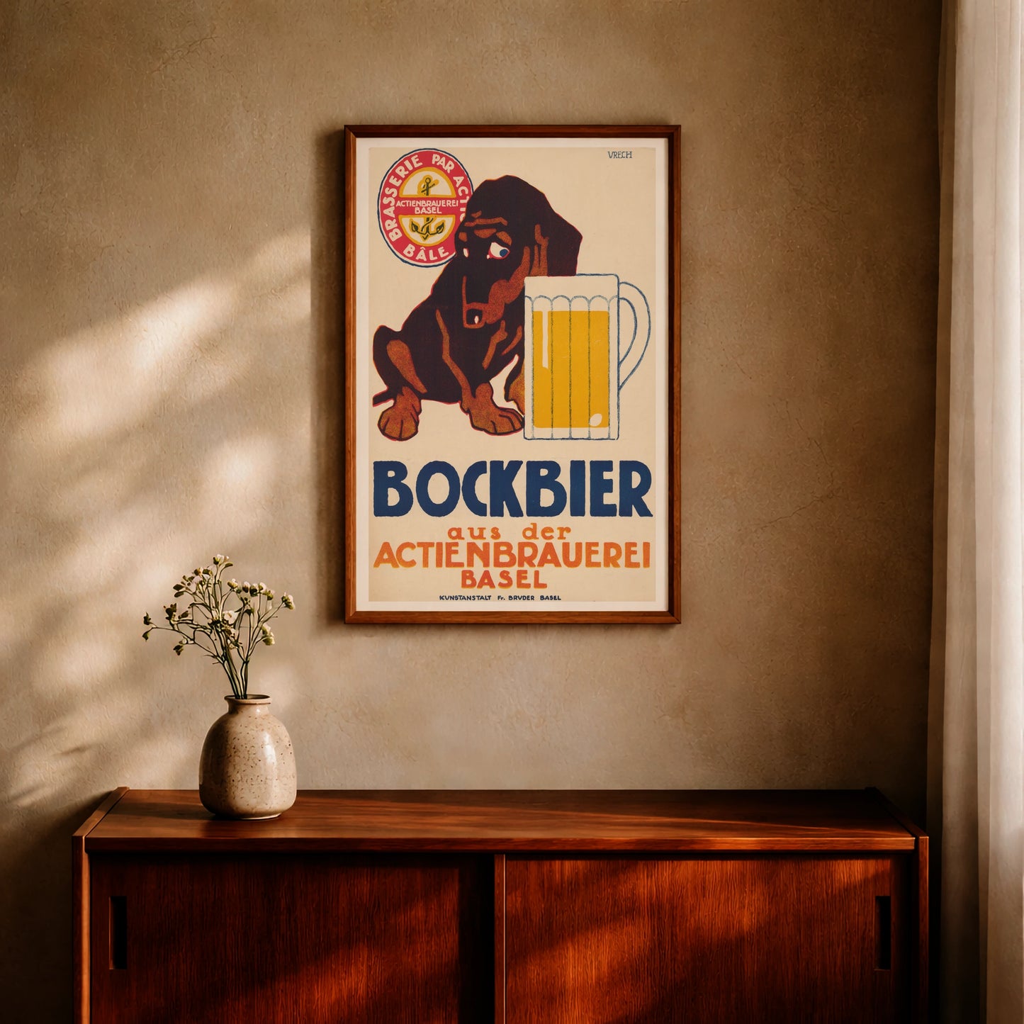 Schweizer Retro Plakat für Bockbier aus Basel mit dem Logo der Brasserie par Actions.