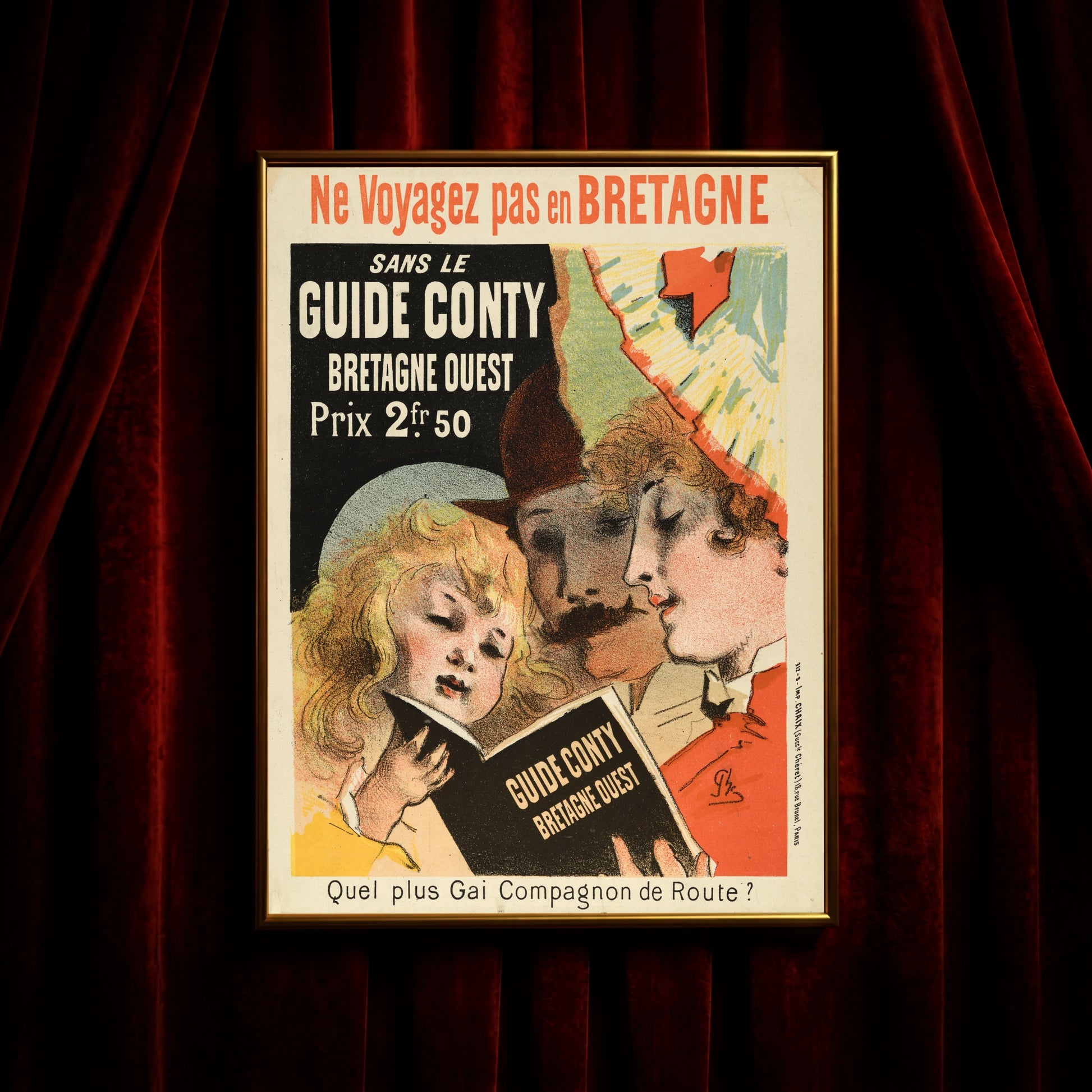 Antikes französisches Werbeplakat für einen Bretagne-Reiseführer im Stil der Belle Époque.