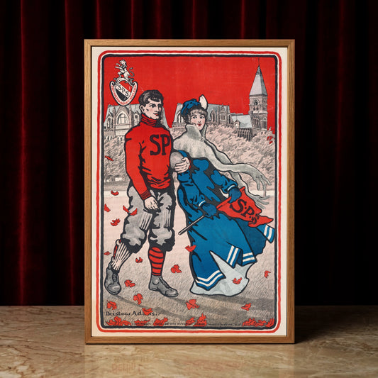 Bristow Adams Illustration eines College-Sportlers im roten Pullover.