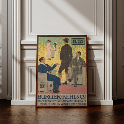 Historisches Werbeplakat von Burger-Kehl & Co aus dem Jahr 1913 von Burkhard Mangold mit drei elegant gekleideten Herren.