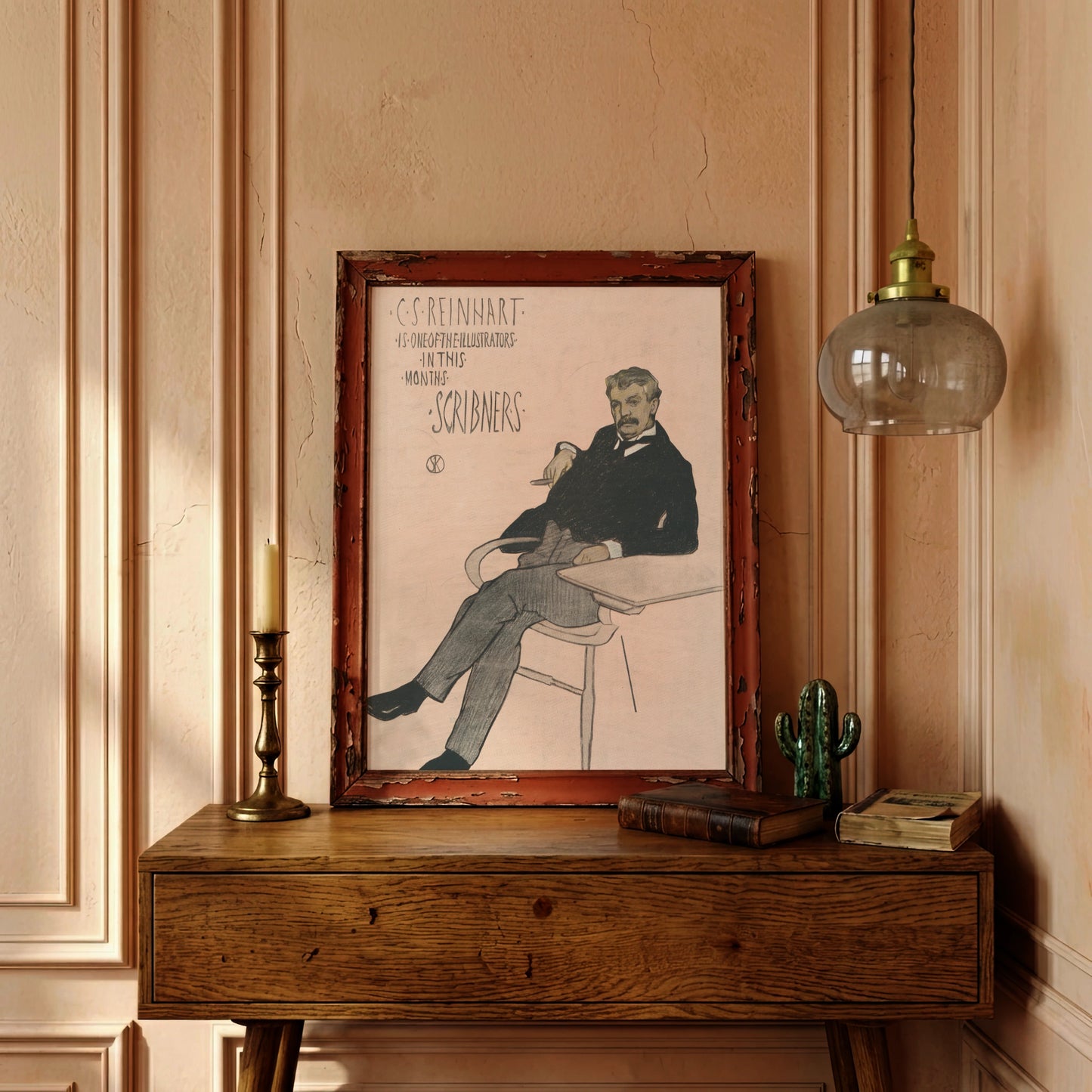Vintage Werbeplakat von 1896 mit der Aufschrift C.S. Reinhart is one of the illustrators in this months Scribners.