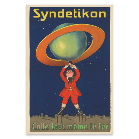 Syndetikon Alleskleber Vintage Kunstdruck in Blau, Gelb und energetischem Rot.