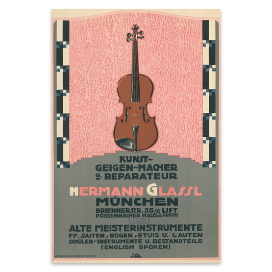 Werbedruck von Carl Kunst für alte Meisterinstrumente Hermann Glassl München.