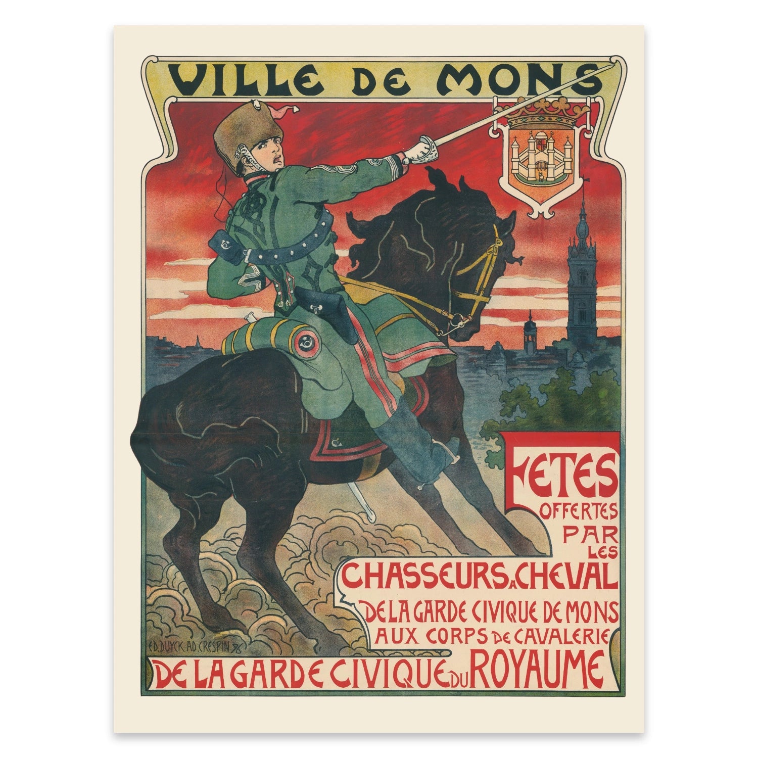Klassisches belgisches Werbeplakat von 1896 für die Fêtes de la Garde Civique.