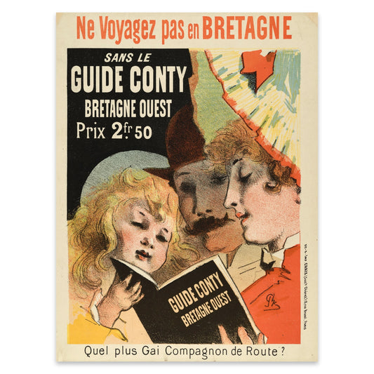 Nahaufnahme der Gesichter auf dem historischen Reiseplakat für Guide Conty von Jules Chéret.