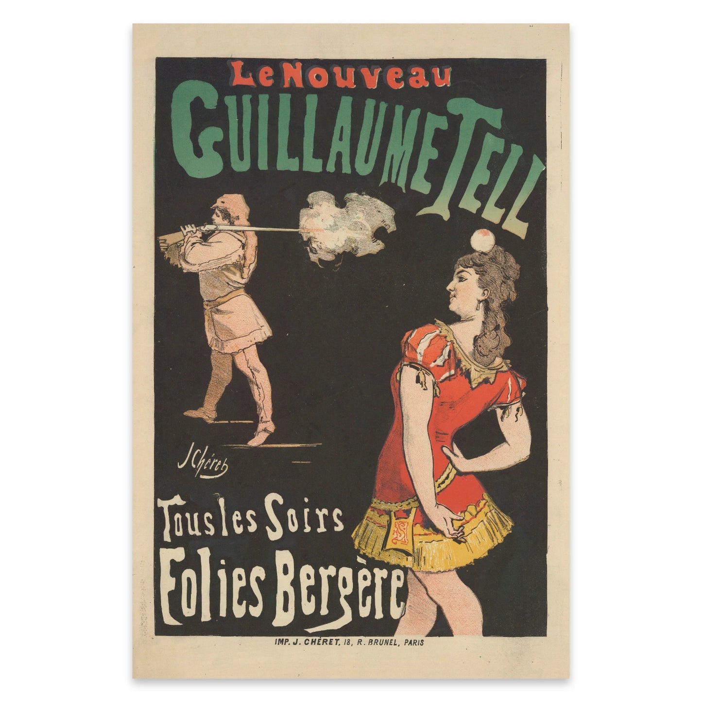 Retro-Poster Folies Bergère Paris mit Schützen und Akrobatin.