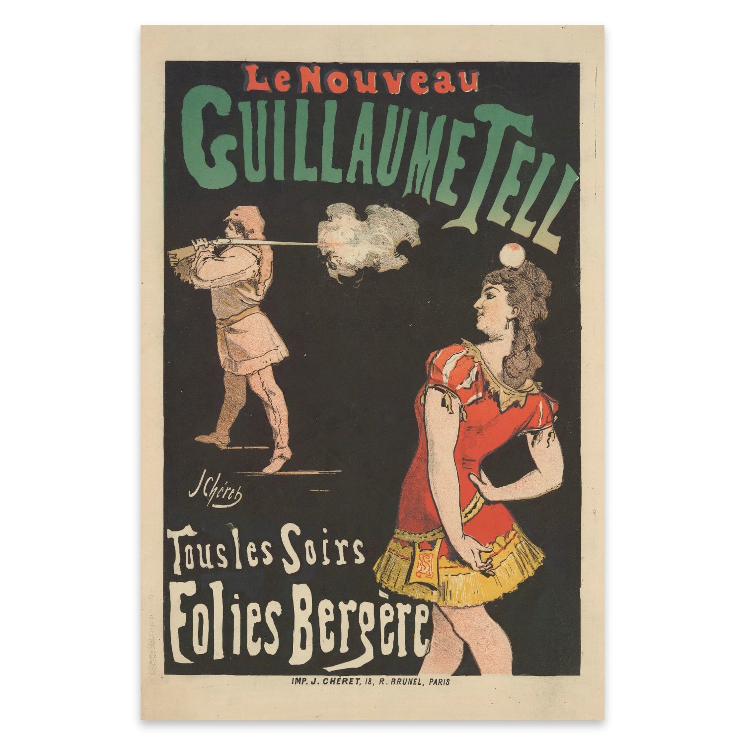 Retro-Poster Folies Bergère Paris mit Schützen und Akrobatin.
