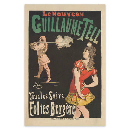 Retro-Poster Folies Bergère Paris mit Schützen und Akrobatin.