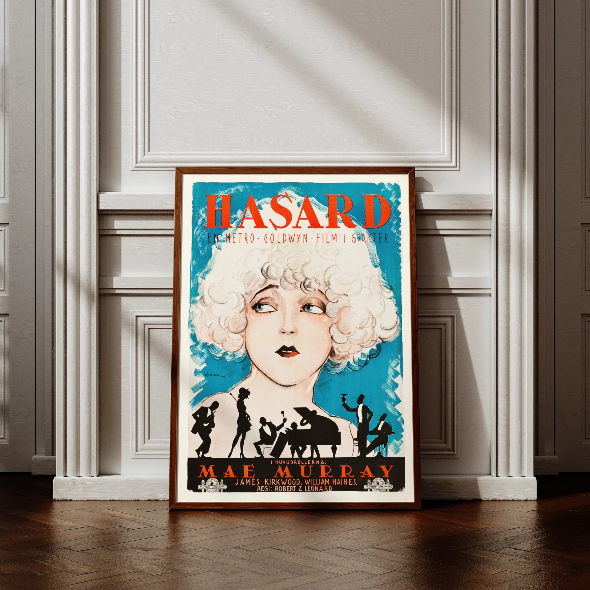 Vintage schwedisches Filmplakat Hasard von 1924 illustriert von Eric Rohman.
