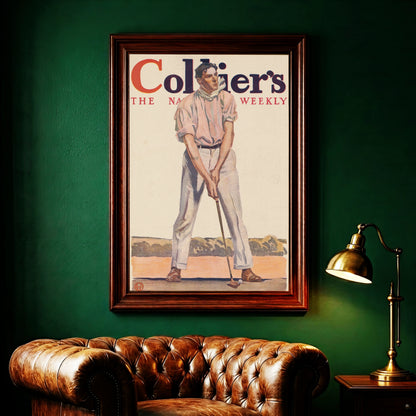 Vintage Magazin-Cover von 1908 zeigt einen konzentrierten Golfspieler.