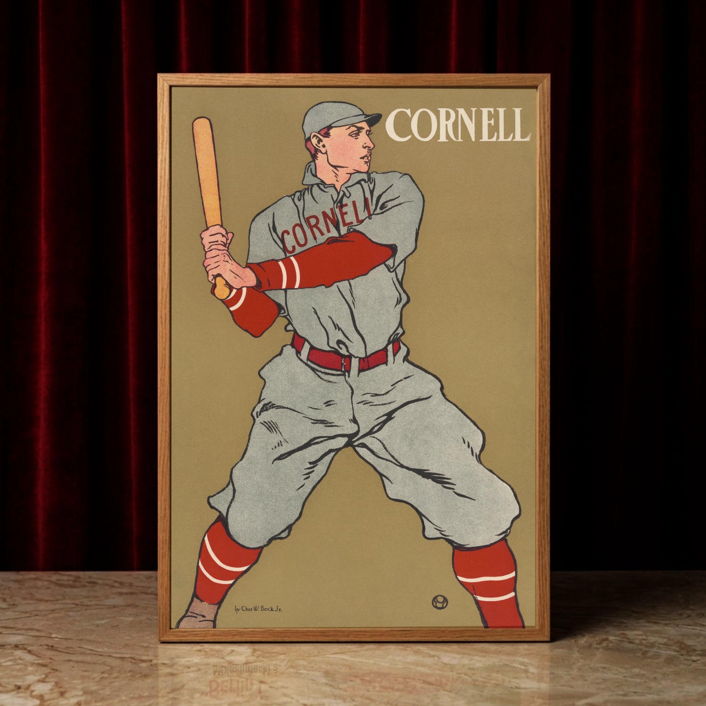 Historische Illustration eines Baseballspielers der Cornell University von Edward Penfield.