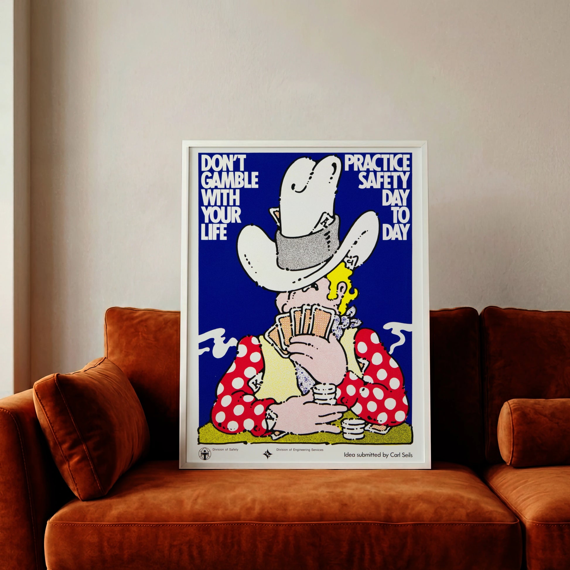 Pop-Art Illustration eines Cowboys beim Pokerspielen mit dem Text Don't Gamble With Your Life.