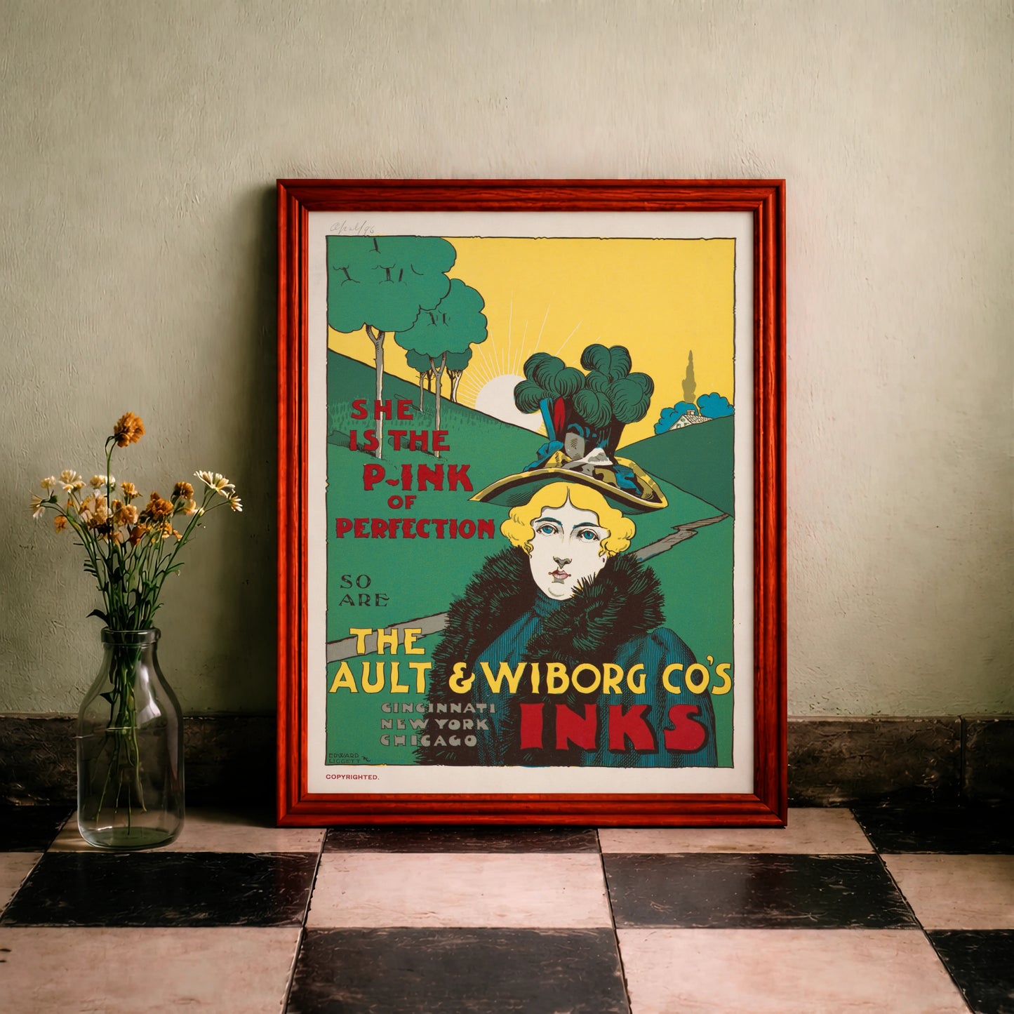 Historisches Werbeposter der Ault & Wiborg Co. Druckfarben im Jugendstil.