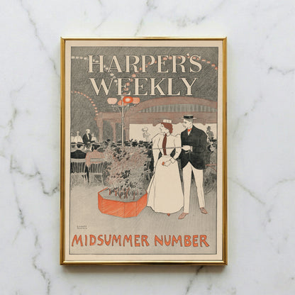 Vintage Illustration von Edward Penfield für Harper's Weekly Midsummer Number mit einem Paar in einem Café.