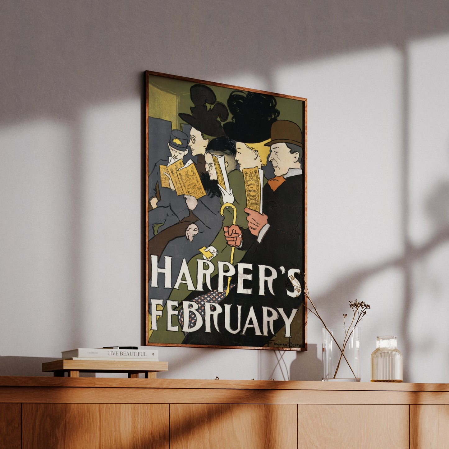 Vintage Kunstposter von Edward Penfield in gedeckten Grün- und Schwarztönen.