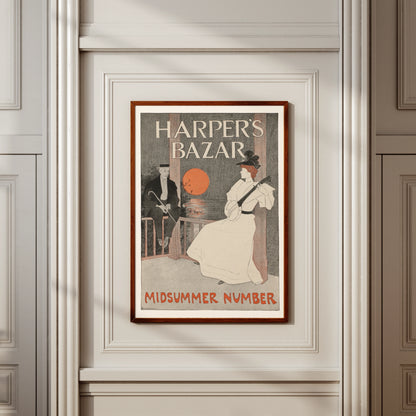 Jugendstil Plakat von Edward Penfield mit einer nächtlichen Szene am Wasser und einem großen roten Mond.