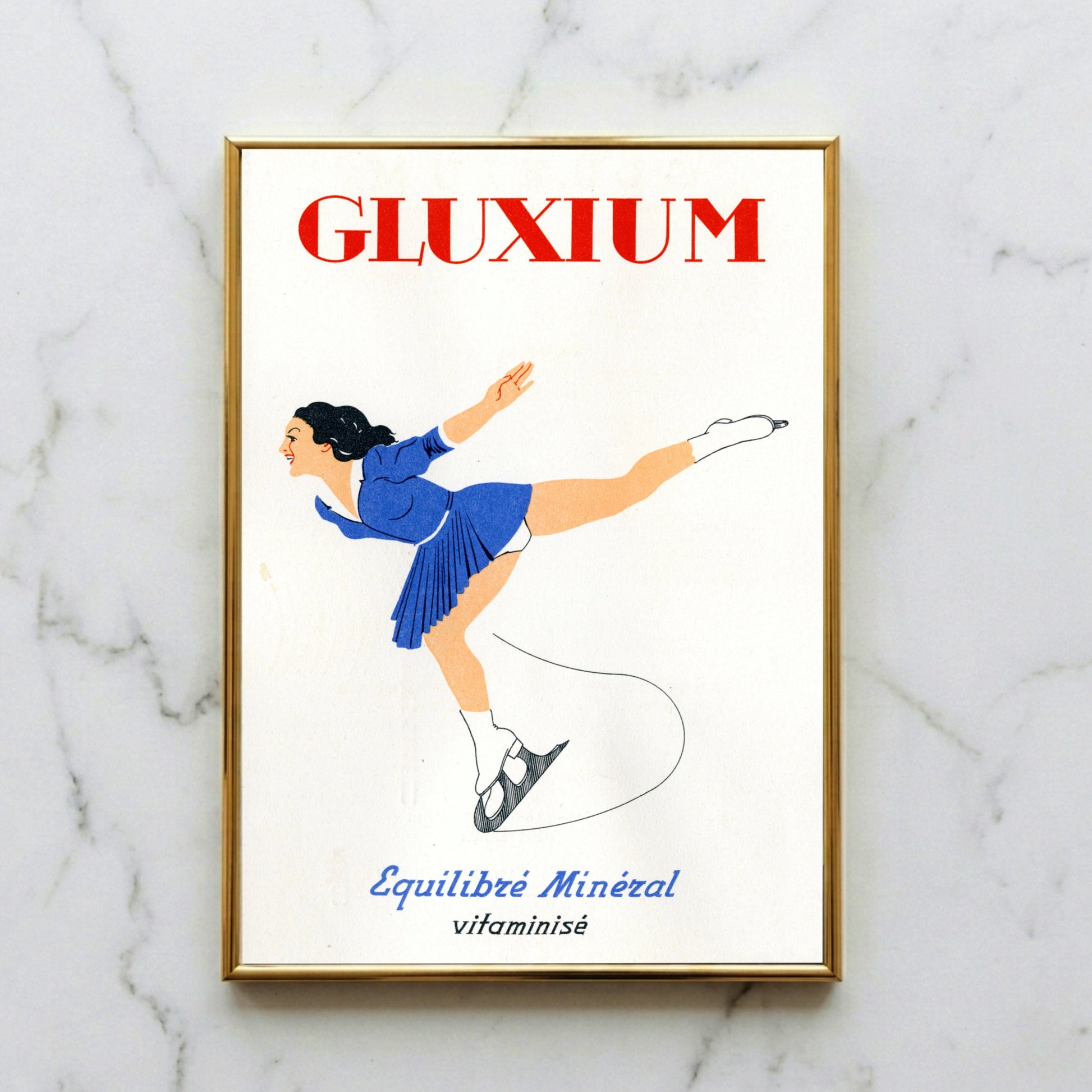 Roter Gluxium Schriftzug über einer sportlichen Illustration im Retro-Stil.