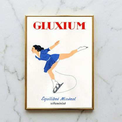Roter Gluxium Schriftzug über einer sportlichen Illustration im Retro-Stil.