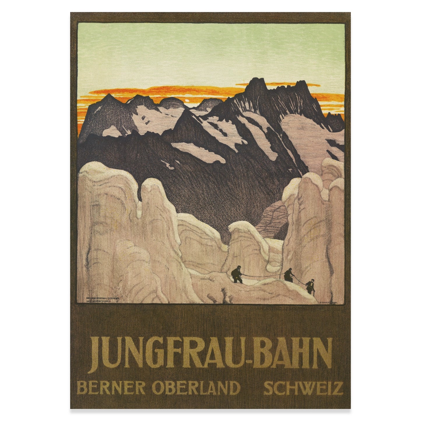Vintage Tourismus-Poster der Jungfrau-Bahn aus dem frühen 20. Jahrhundert.
