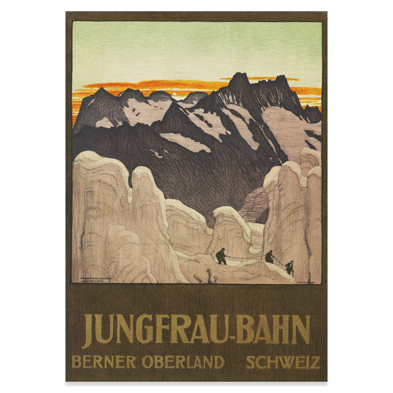 Vintage Tourismus-Poster der Jungfrau-Bahn aus dem frühen 20. Jahrhundert.
