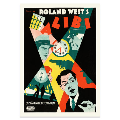 Retro Detektiv-Poster mit dramatischem Lichtkegel und Noir-Elementen.