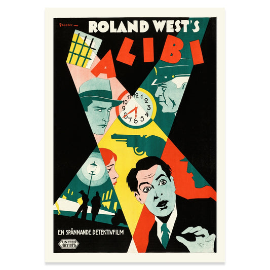 Retro Detektiv-Poster mit dramatischem Lichtkegel und Noir-Elementen.