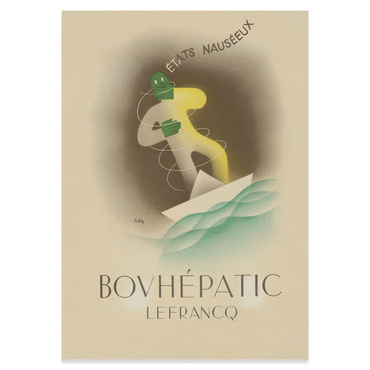 Reklamekunst der 20. Jahrhunderts für Bovhépatic – dekoratives historisches Plakat.