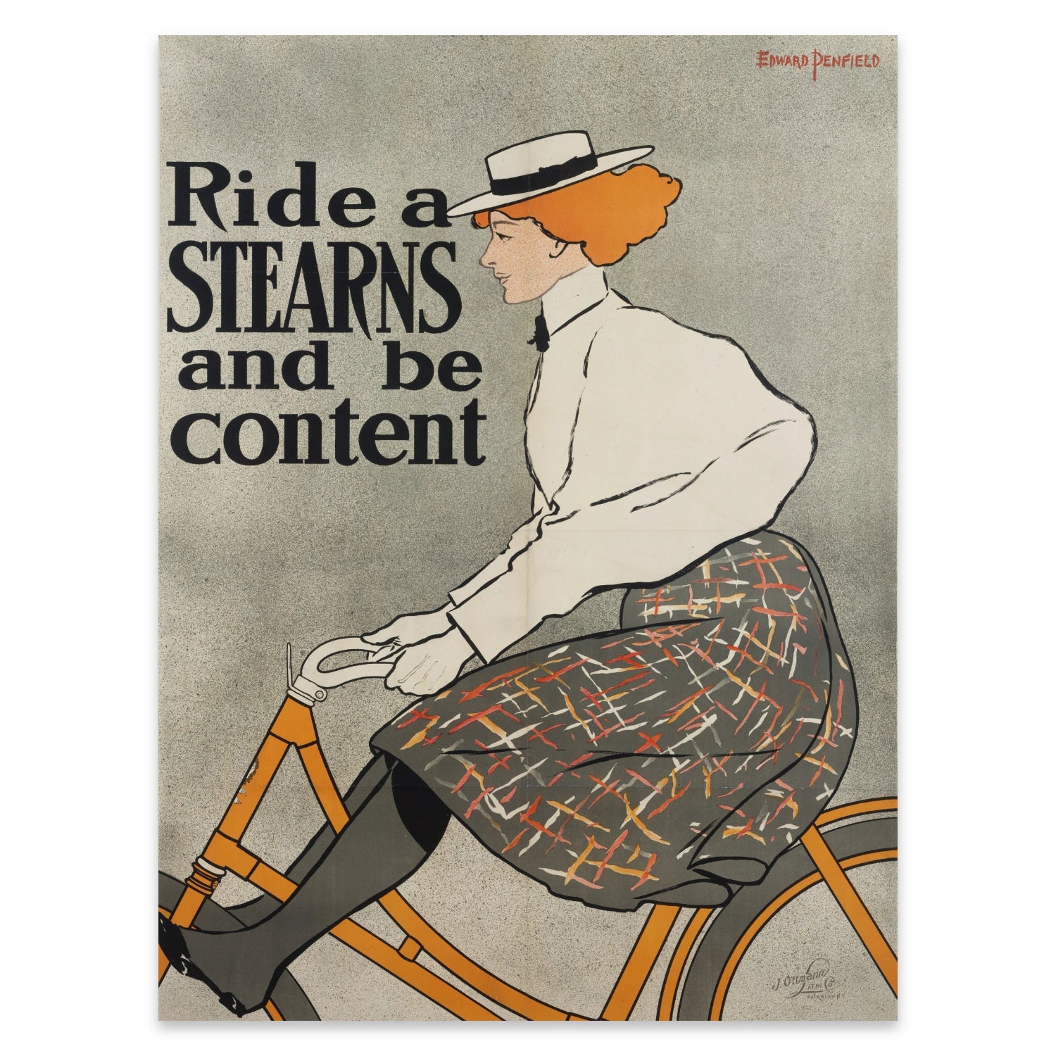 Minimalistisches Vintage-Kunstposter einer Frau auf einem Fahrrad in warmen Erdtönen.