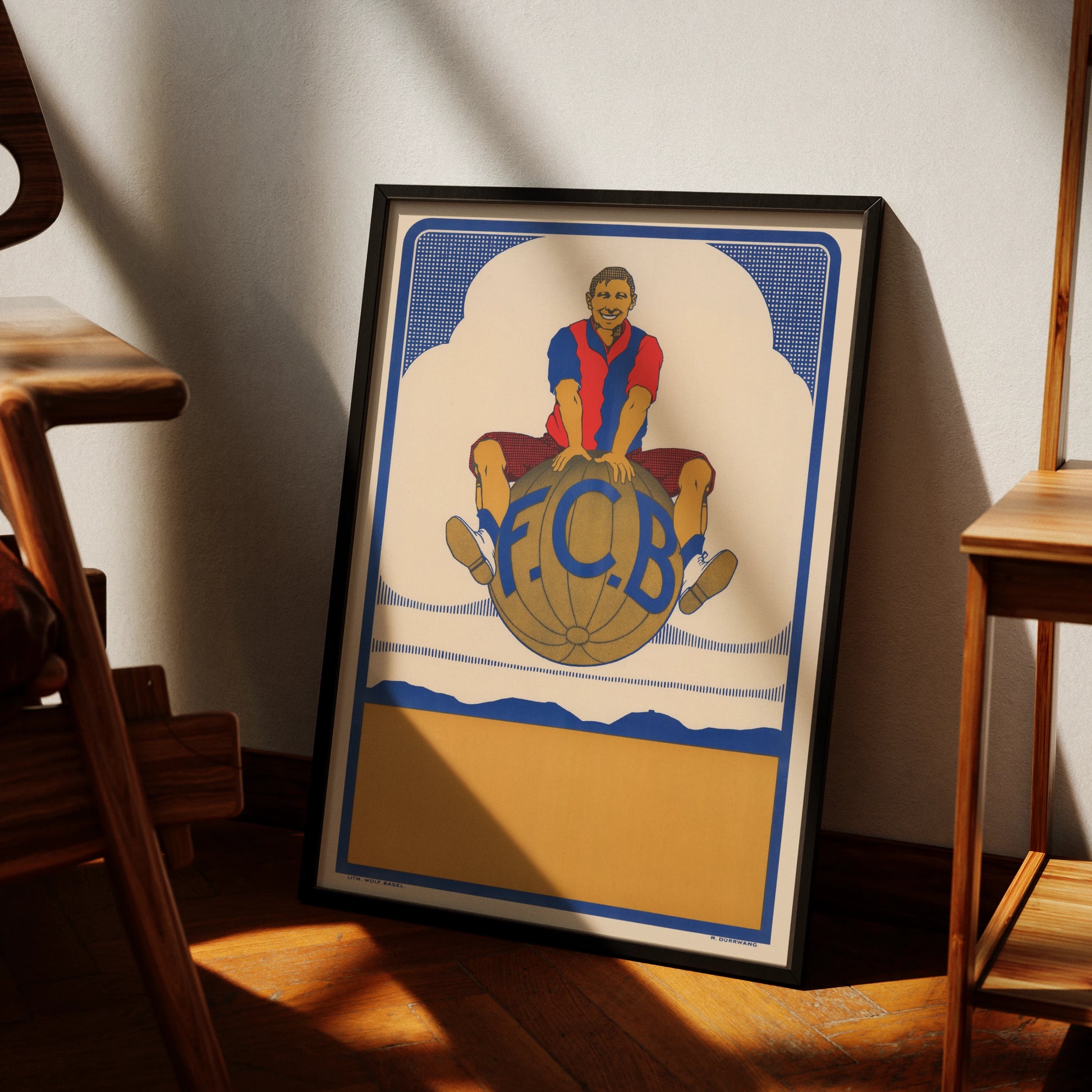 Vintage Fußball-Poster des F.C. Basel aus dem Jahr 1915 von Rudolf Dürrwang.