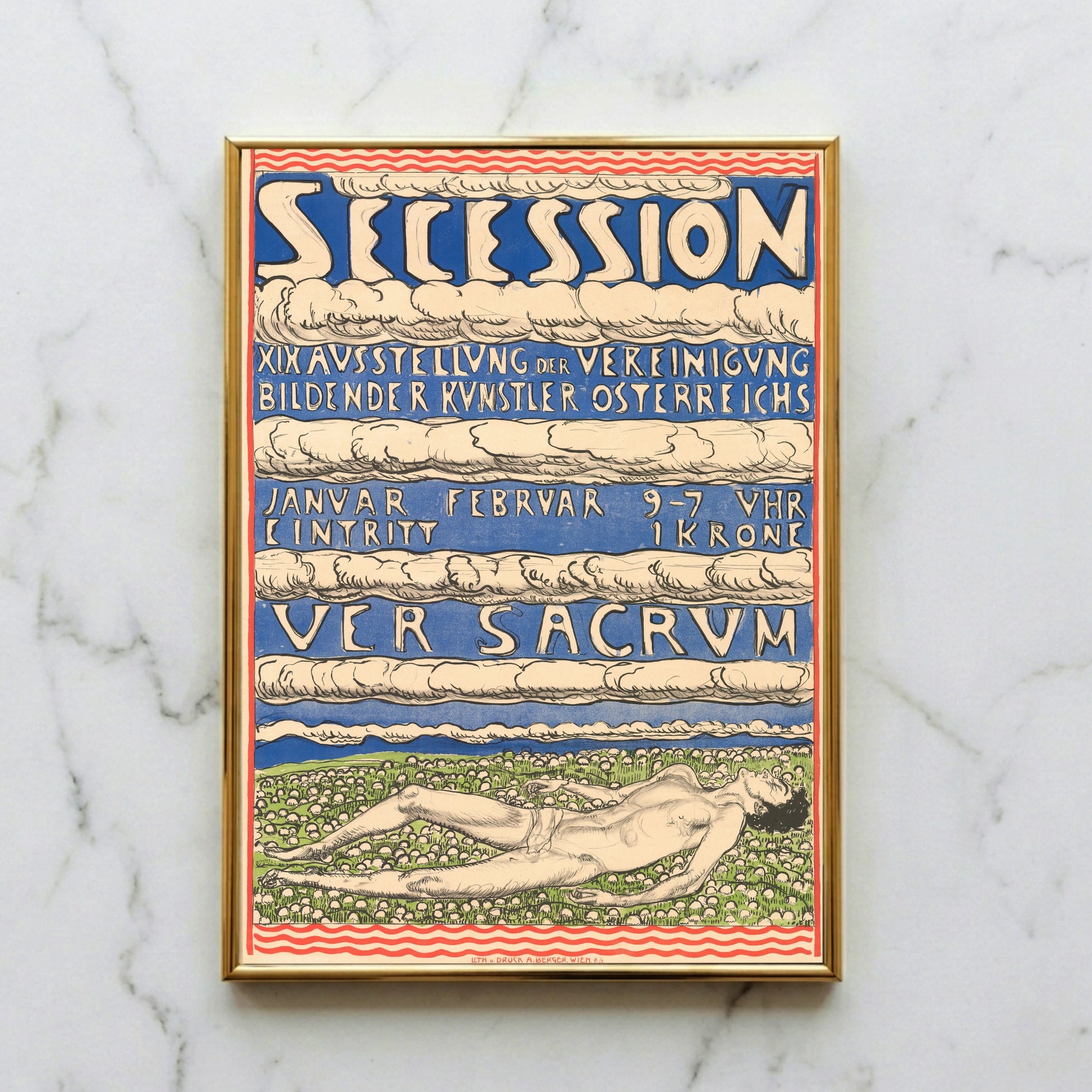Vintage Ausstellungsplakat der Wiener Secession von 1904 mit einer liegenden Figur von Ferdinand Hodler.