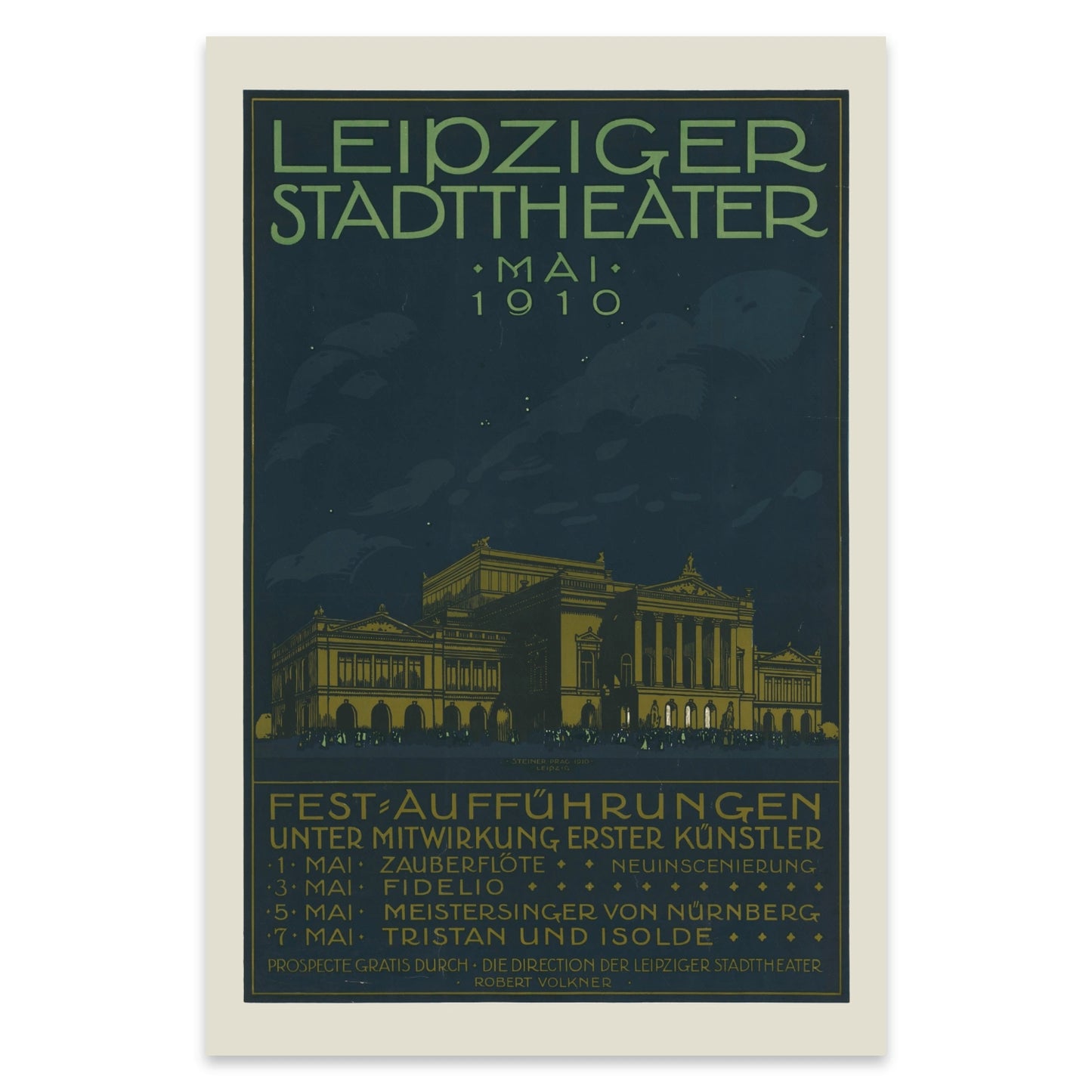 Kulturhistorisches Poster der Festaufführungen unter Mitwirkung erster Künstler 1910.