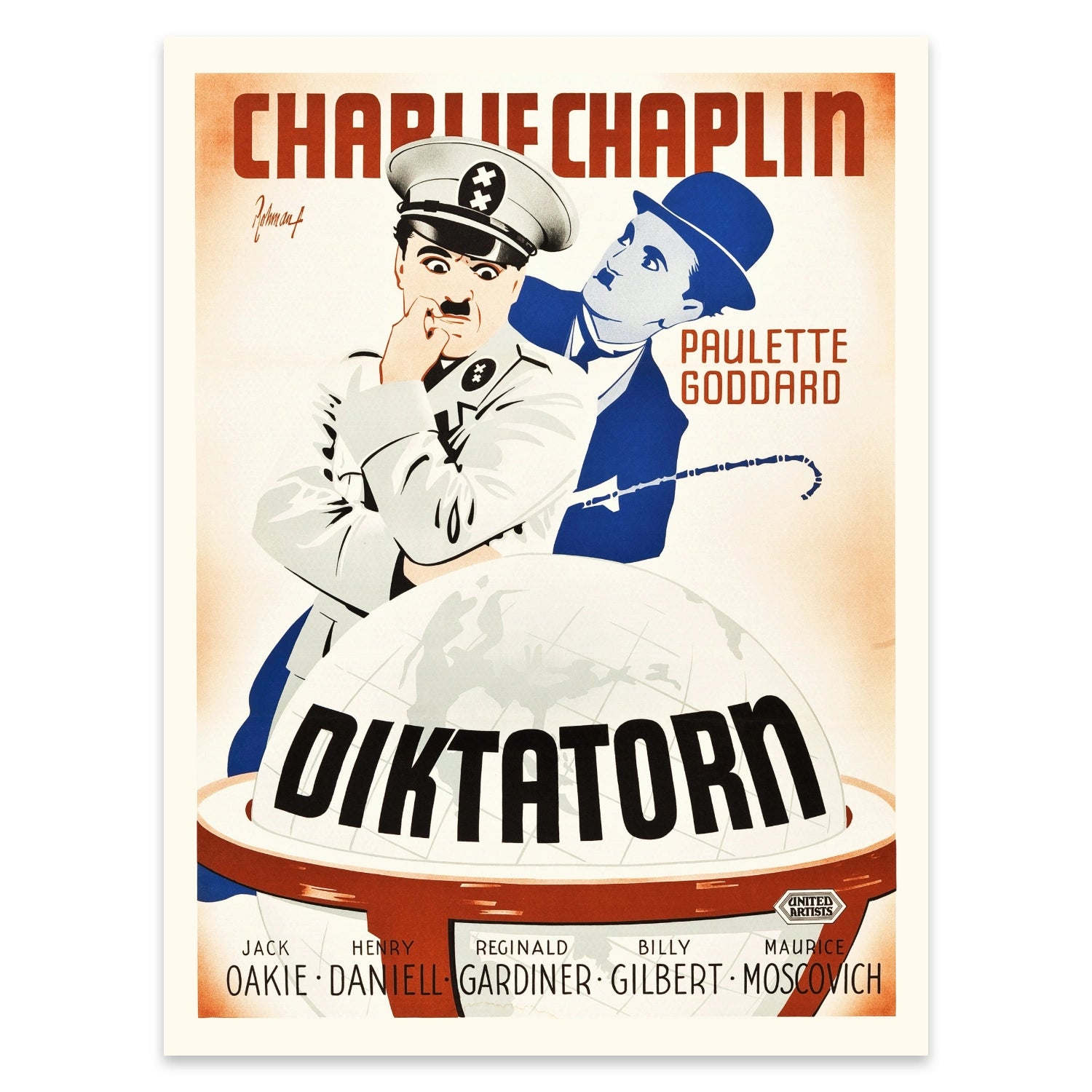 Künstlerische Darstellung der berühmten Globus-Szene aus Chaplin's The Great Dictator.