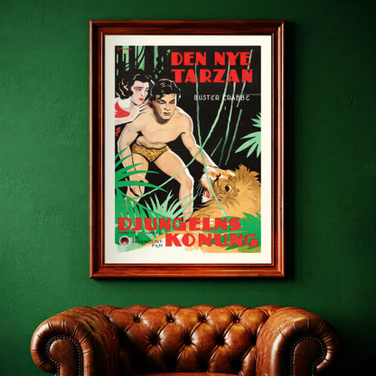 Klassische Kinokunst von 1933 zeigt einen Kampf mit einem Löwen im Wald.