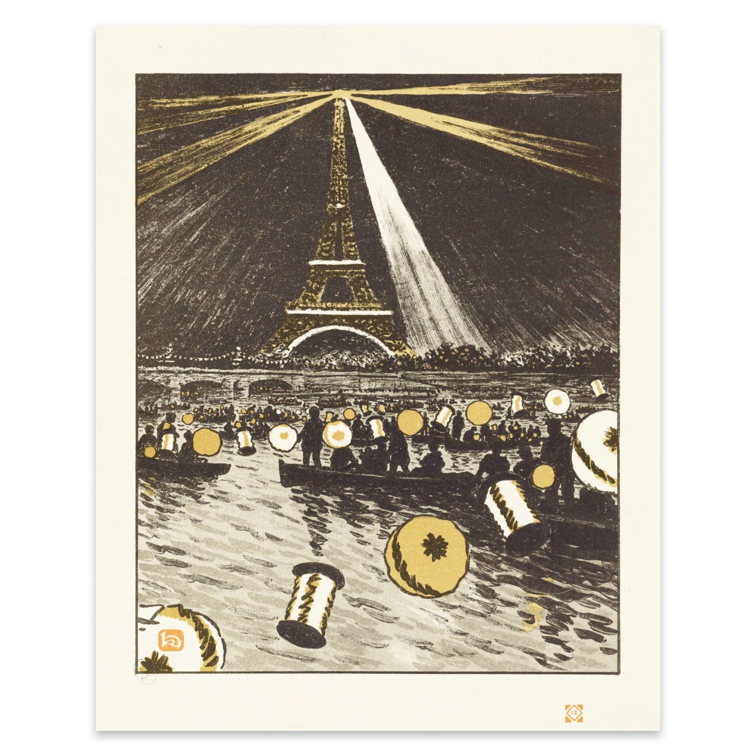 Vintage Kunstdruck Celebration on the Seine von Henri Rivière um 1900.