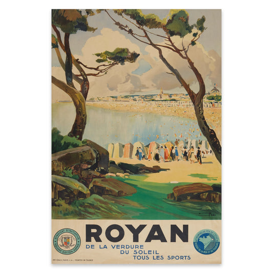 Französisches Vintage Wandbild Royan Badeort Illustration von 1930er Jahre.