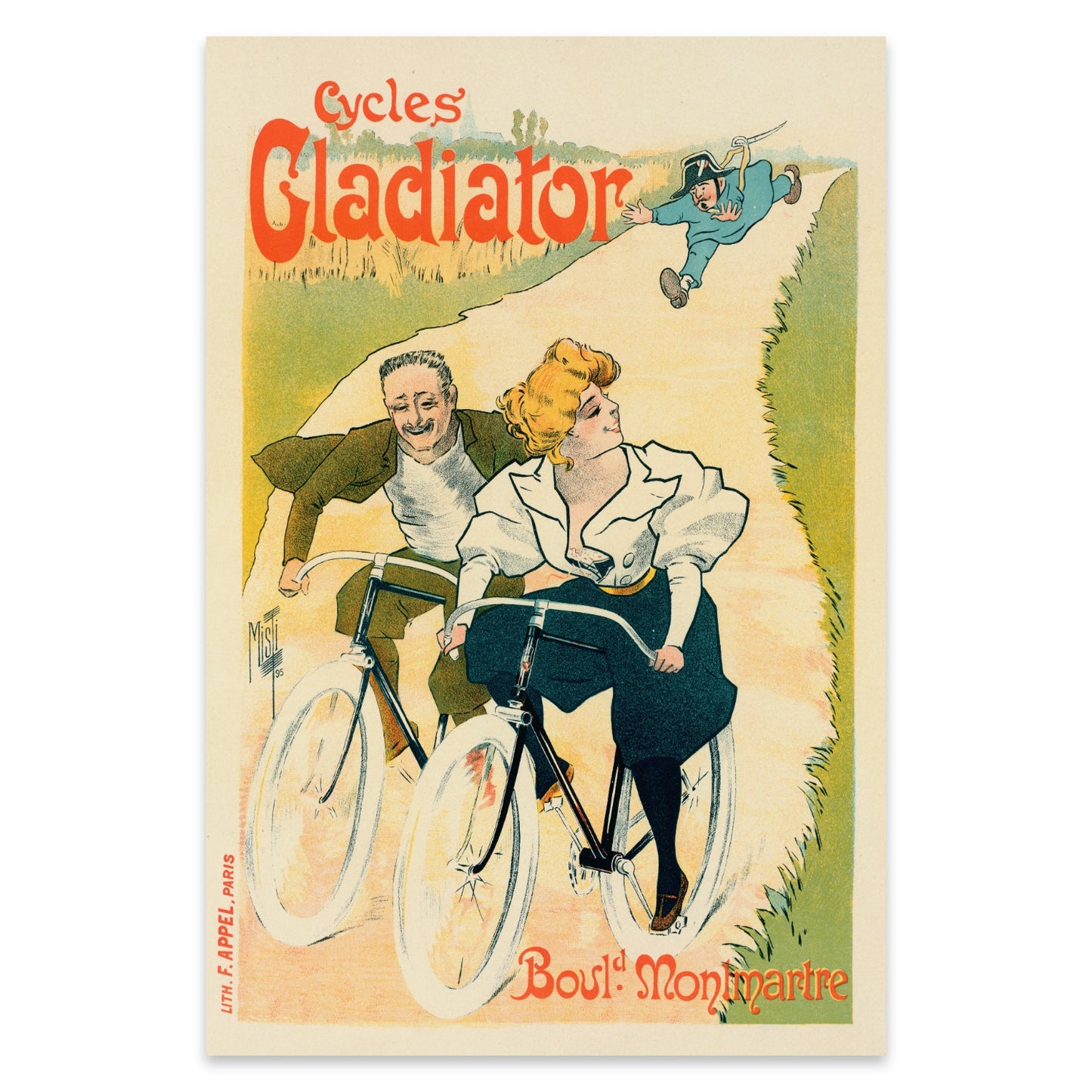 Cycles Gladiator Boulevard Montmartre Werbeplakat aus dem späten 19. Jahrhundert.
